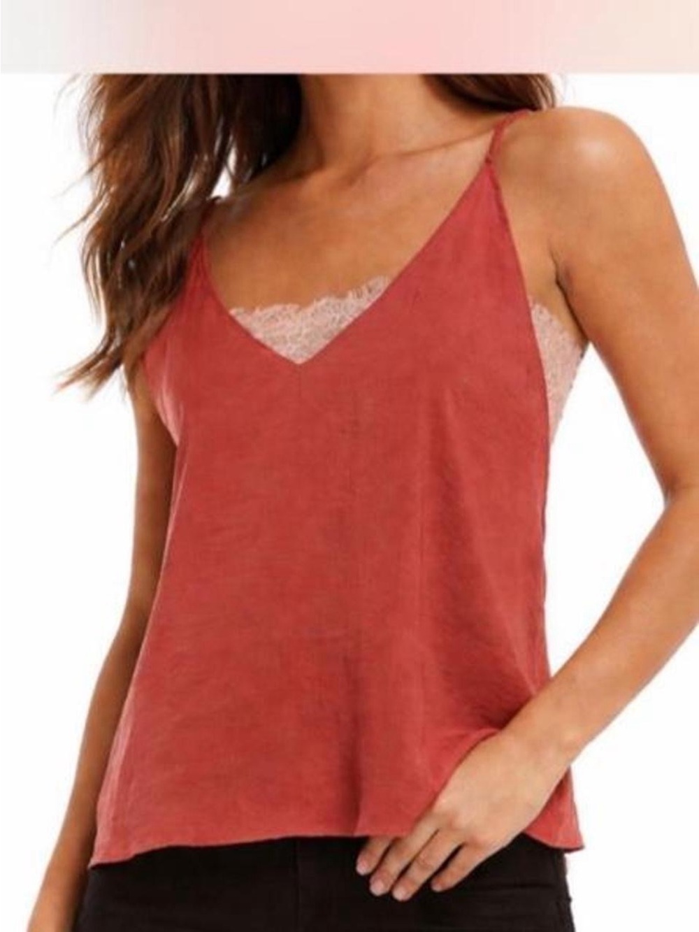 Free People Lace-Trim Rusty Coral V-Neck Cami